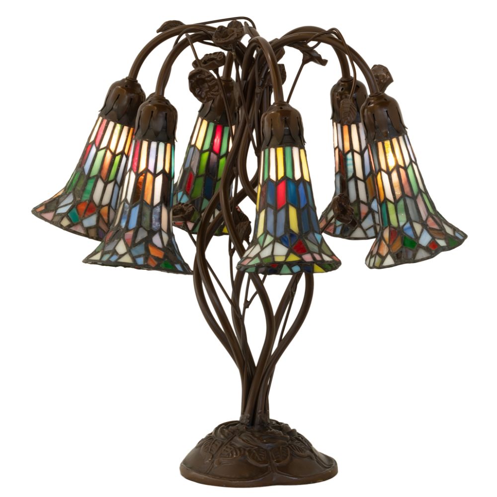Meyda Lighting 255819 19" High Stained Glass Pond Lily 6 Light Table Lamp in Mahogany Bronze