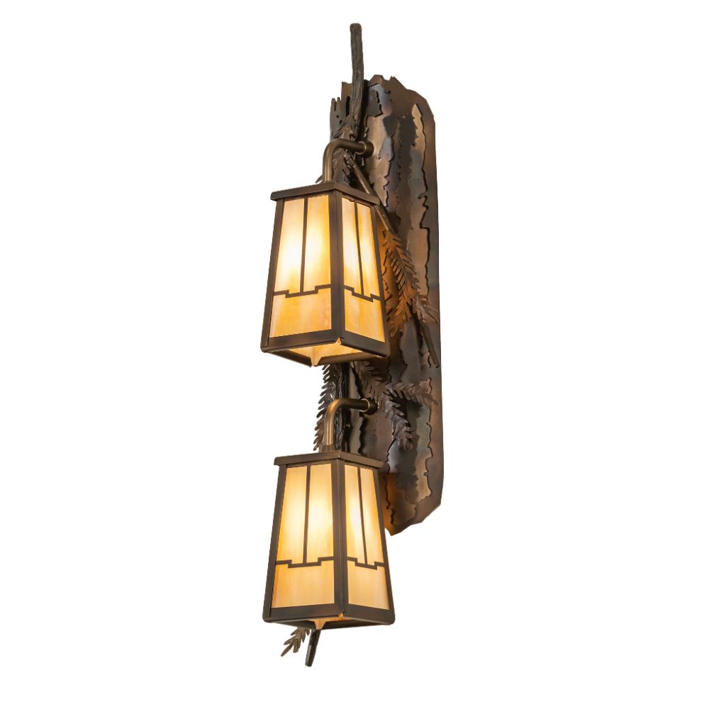 Meyda Lighting 257932 7" Wide Pine Branch Valley View 2 Light Wall Sconce in Antique Copper Finish;burnished Copper