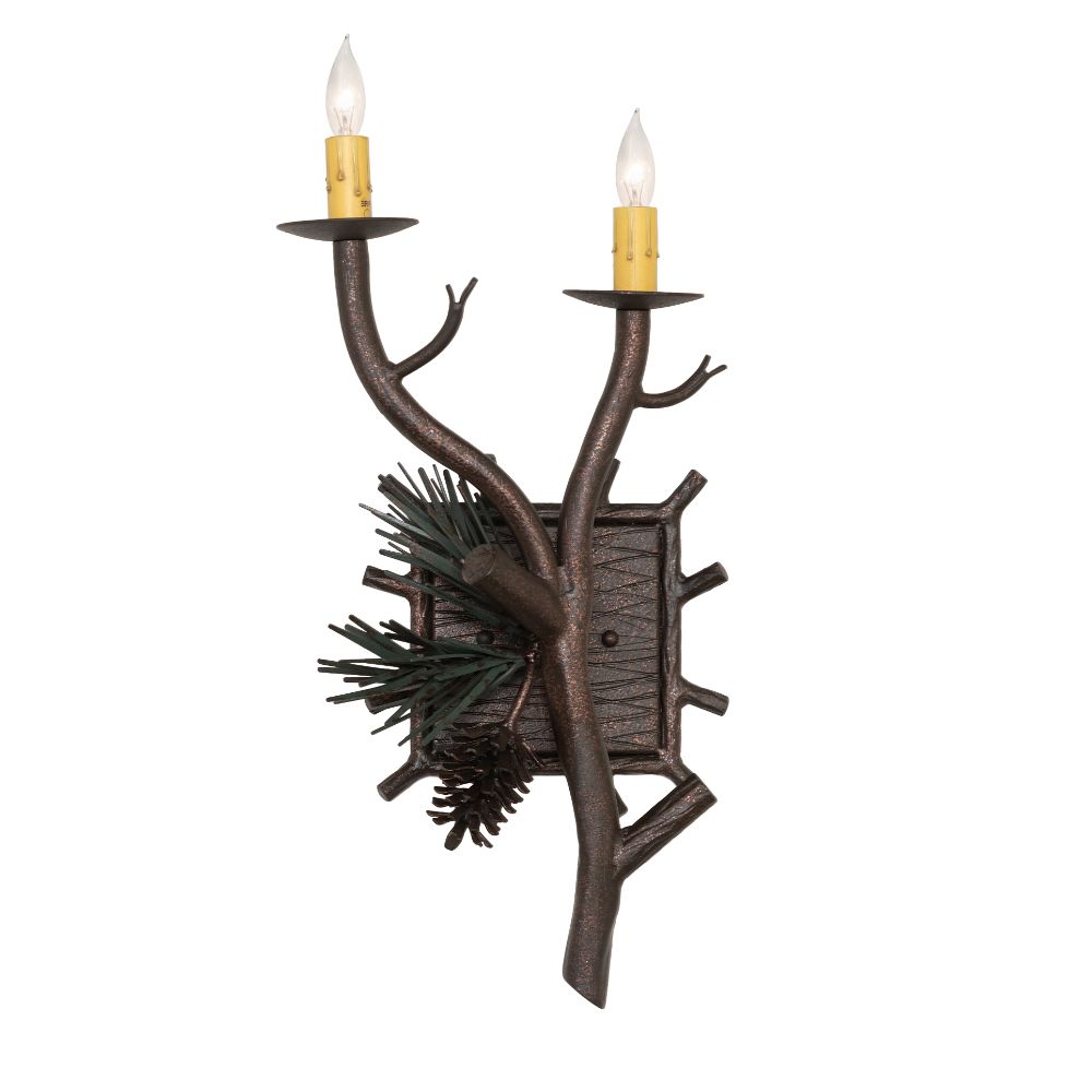 Meyda Lighting 258286 9.5" Wide Pinewood 2 Light Left Wall Sconce in Rust Finish;copper