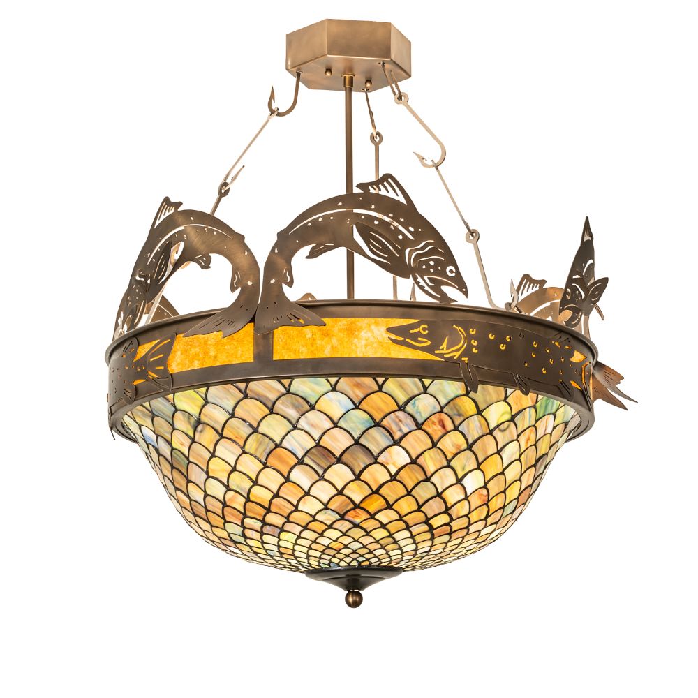 Meyda Lighting 258344 30" Wide Catch of the Day Fishscale Inverted Semi-Flushmount in Timeless Bronze