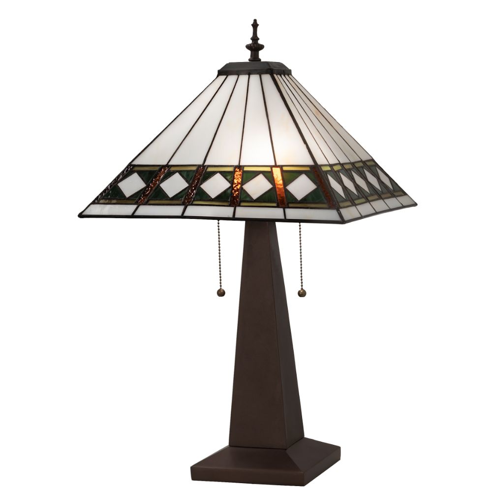 Meyda Lighting 258383 24" High Diamond Band Mission Table Lamp in Mahogany Bronze