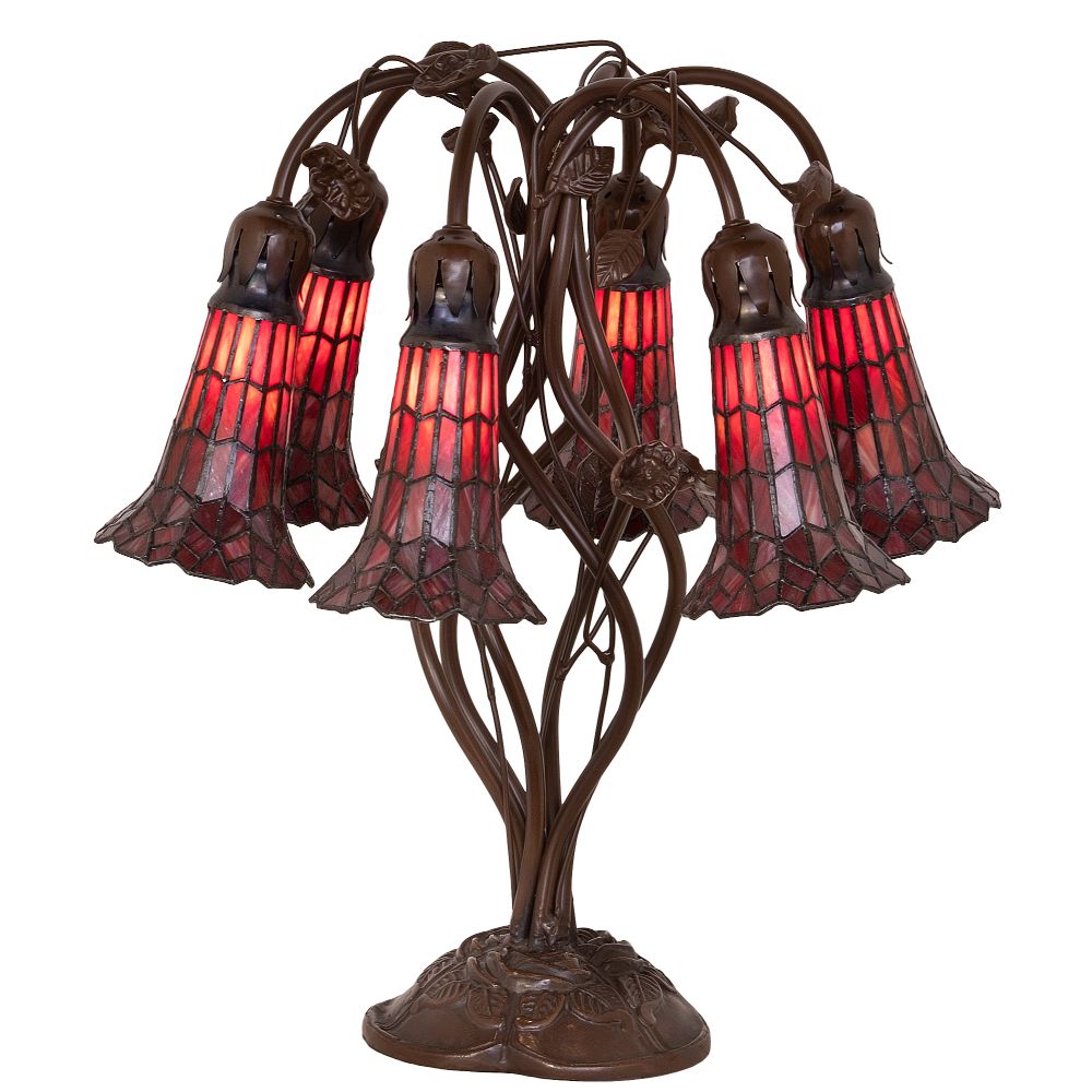 Meyda Lighting 258952 19" High Stained Glass Pond Lily 6 Light Table Lamp in Mahogany Bronze