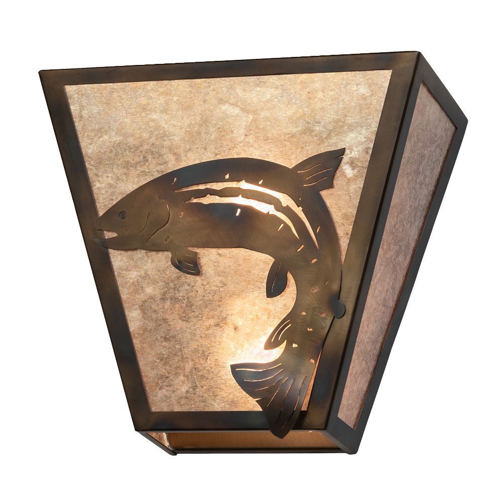 Meyda Lighting 258986 13" Wide Leaping Trout Wall Sconce in Antique Copper Finish;burnished