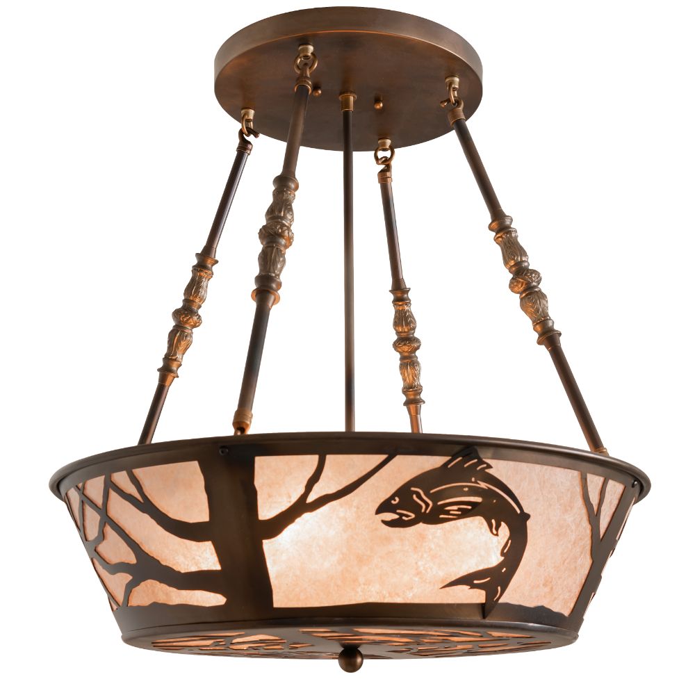 Meyda Lighting 259256 22" Wide Leaping Trout Semi-Flushmount in Antique Copper Finish;burnished