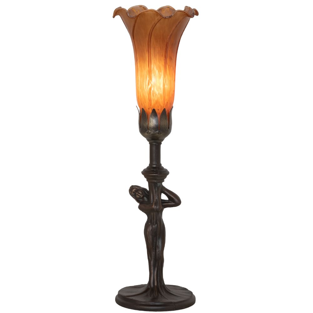 Meyda Lighting 259383 15" High Amber Tiffany Pond Lily Nouveau Lady Accent Lamp in Mahogany Bronze