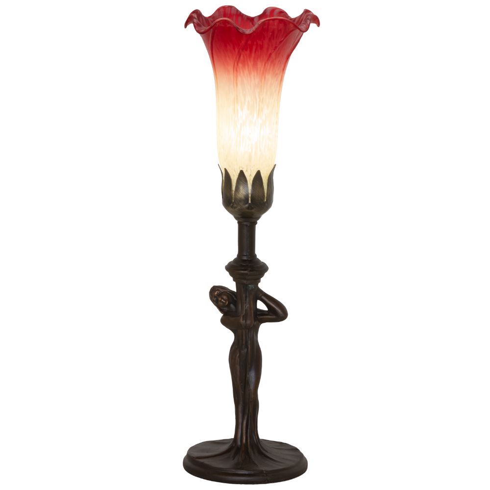 Meyda Lighting 259384 15" High Seafoam/Cranberry Tiffany Pond Lily Nouveau Lady Accent Lamp in Mahogany Bronze