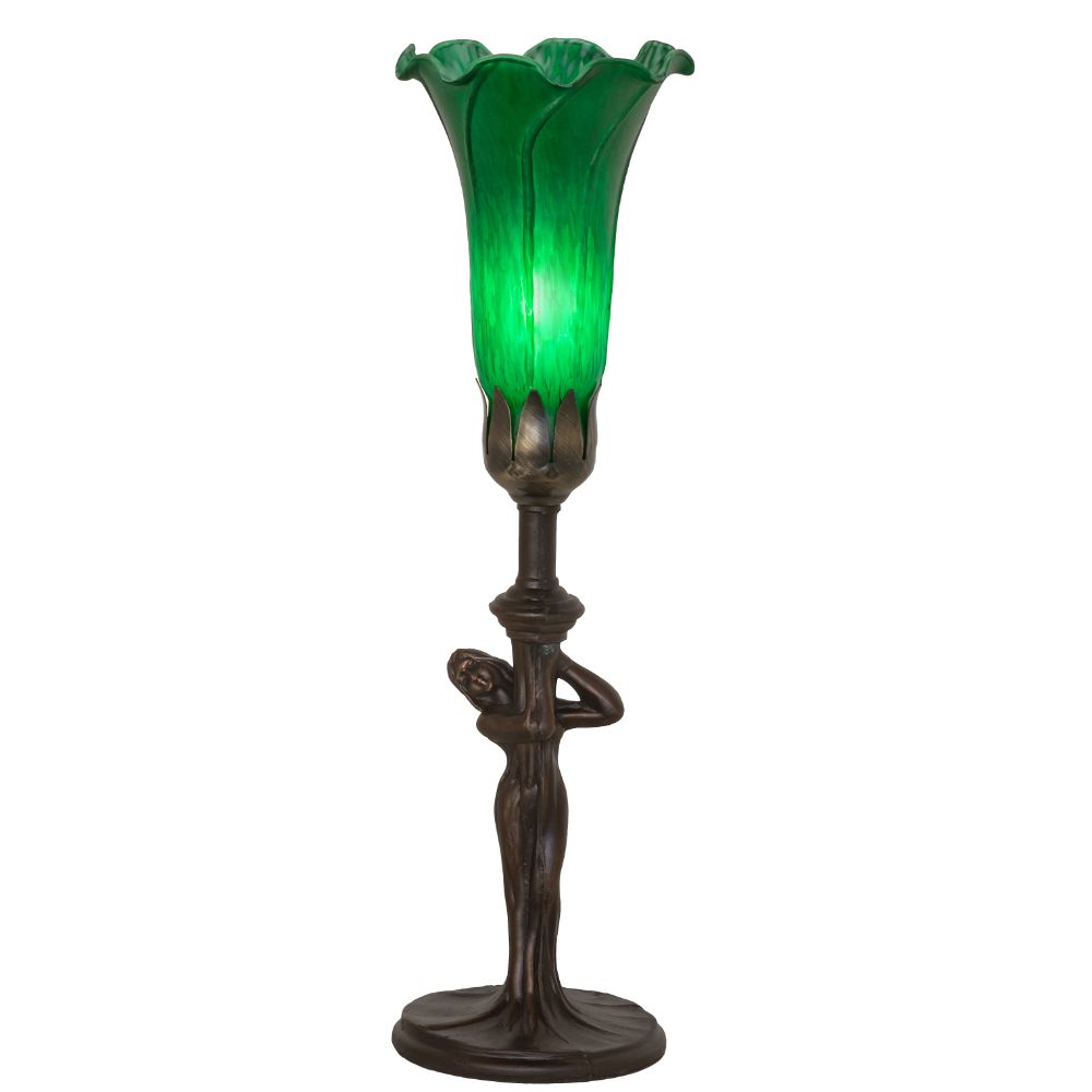 Meyda Lighting 259385 15" High Green Tiffany Pond Lily Nouveau Lady Accent Lamp in Mahogany Bronze