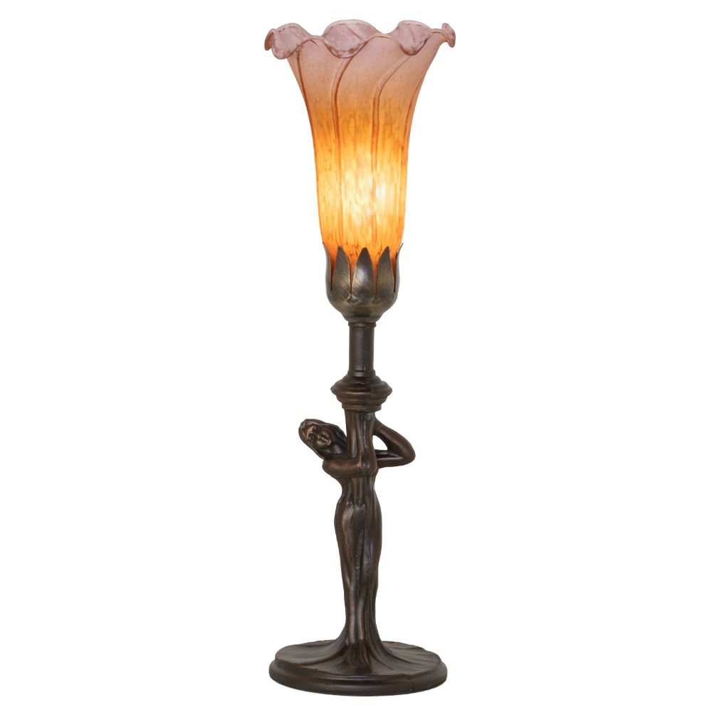 Meyda Lighting 259389 15" High Amber/Purple Tiffany Pond Lily Nouveau Lady Accent Lamp in Mahogany Bronze