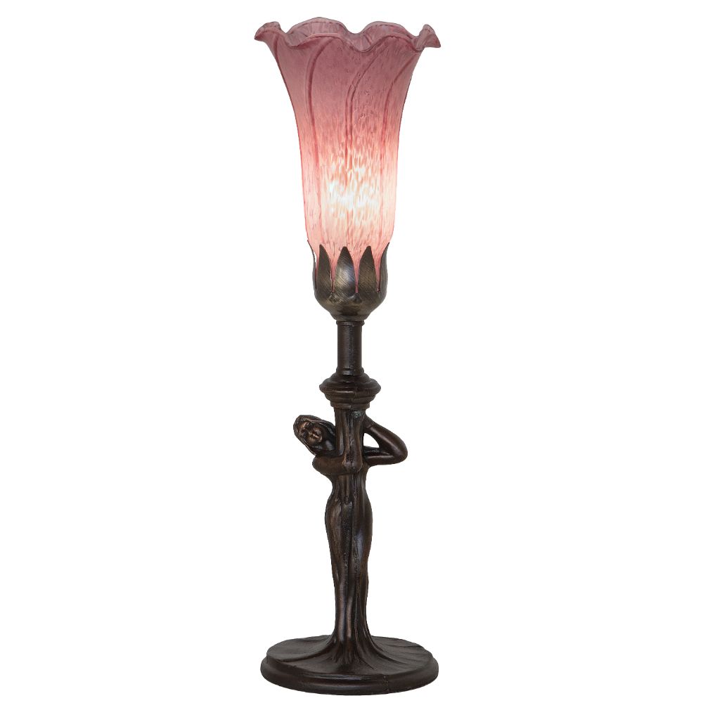 Meyda Lighting 259391 15" High Lavender Tiffany Pond Lily Nouveau Lady Accent Lamp in Mahogany Bronze