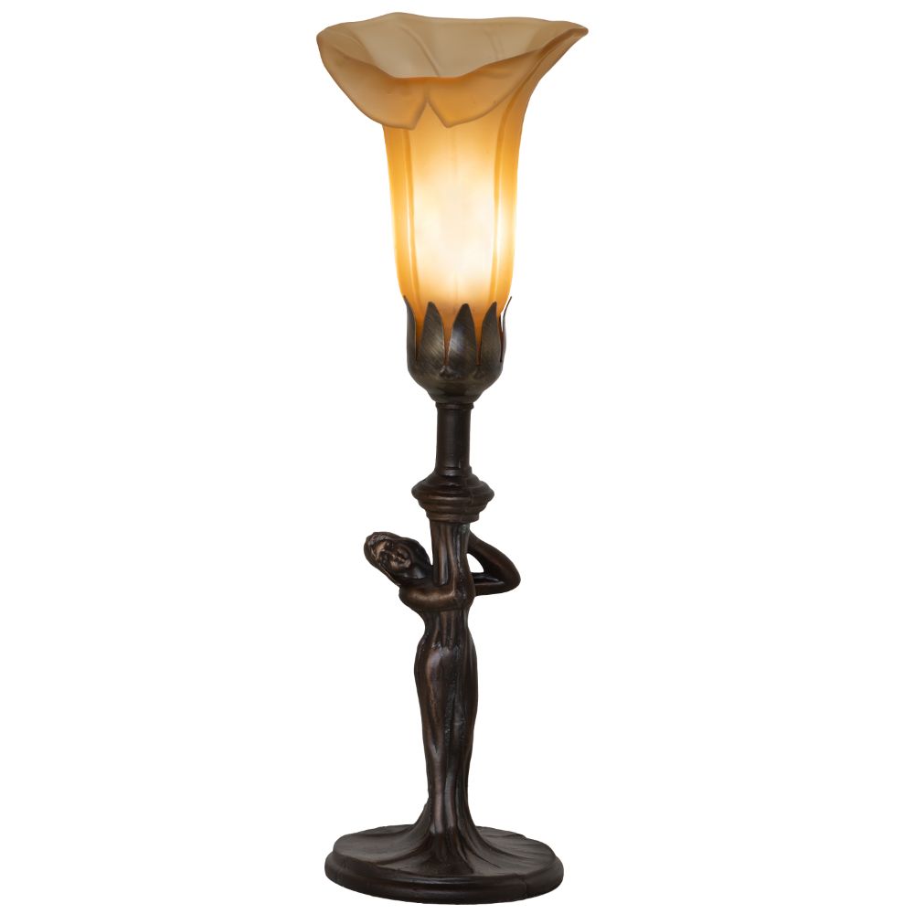 Meyda Lighting 259392 15" High Amber Tiffany Pond Lily Nouveau Lady Accent Lamp in Mahogany Bronze