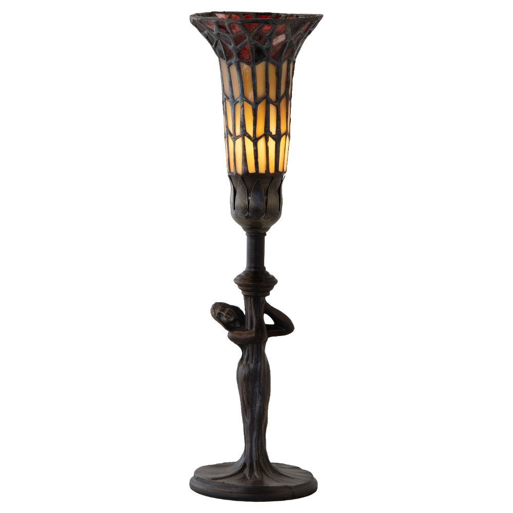 Meyda Lighting 259393 15" High Stained Glass Pond Lily Nouveau Lady Accent Lamp in Mahogany Bronze