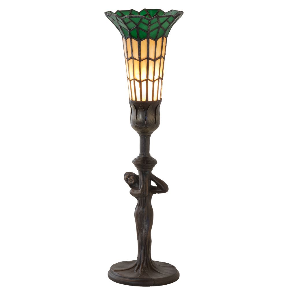 Meyda Lighting 259394 15" High Stained Glass Pond Lily Nouveau Lady Accent Lamp in Mahogany Bronze
