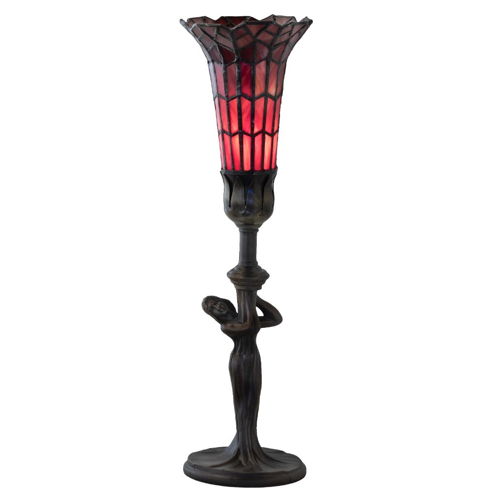Meyda Lighting 259398 15" High Stained Glass Pond Lily Nouveau Lady Accent Lamp in Mahogany Bronze