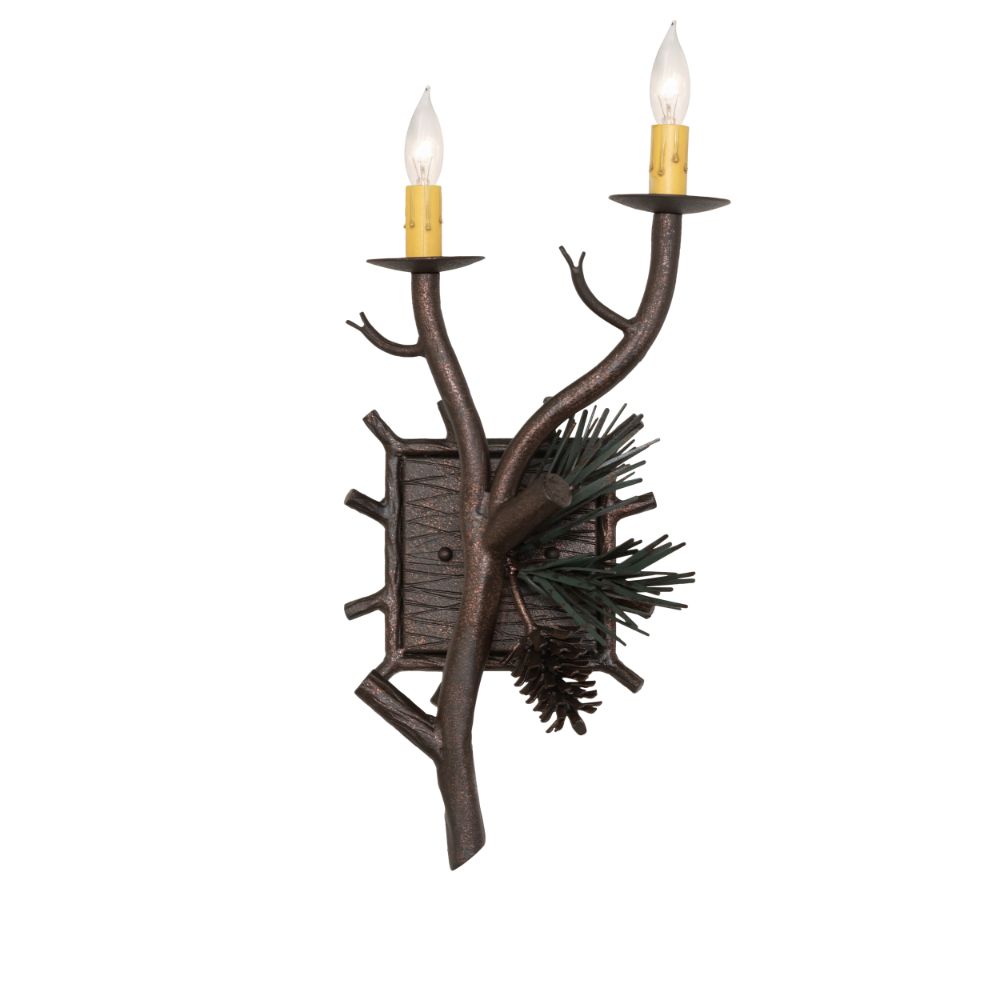 Meyda Lighting 259429 9.5" Wide Pinewood 2 Light Right Wall Sconce in Rust Finish;copper