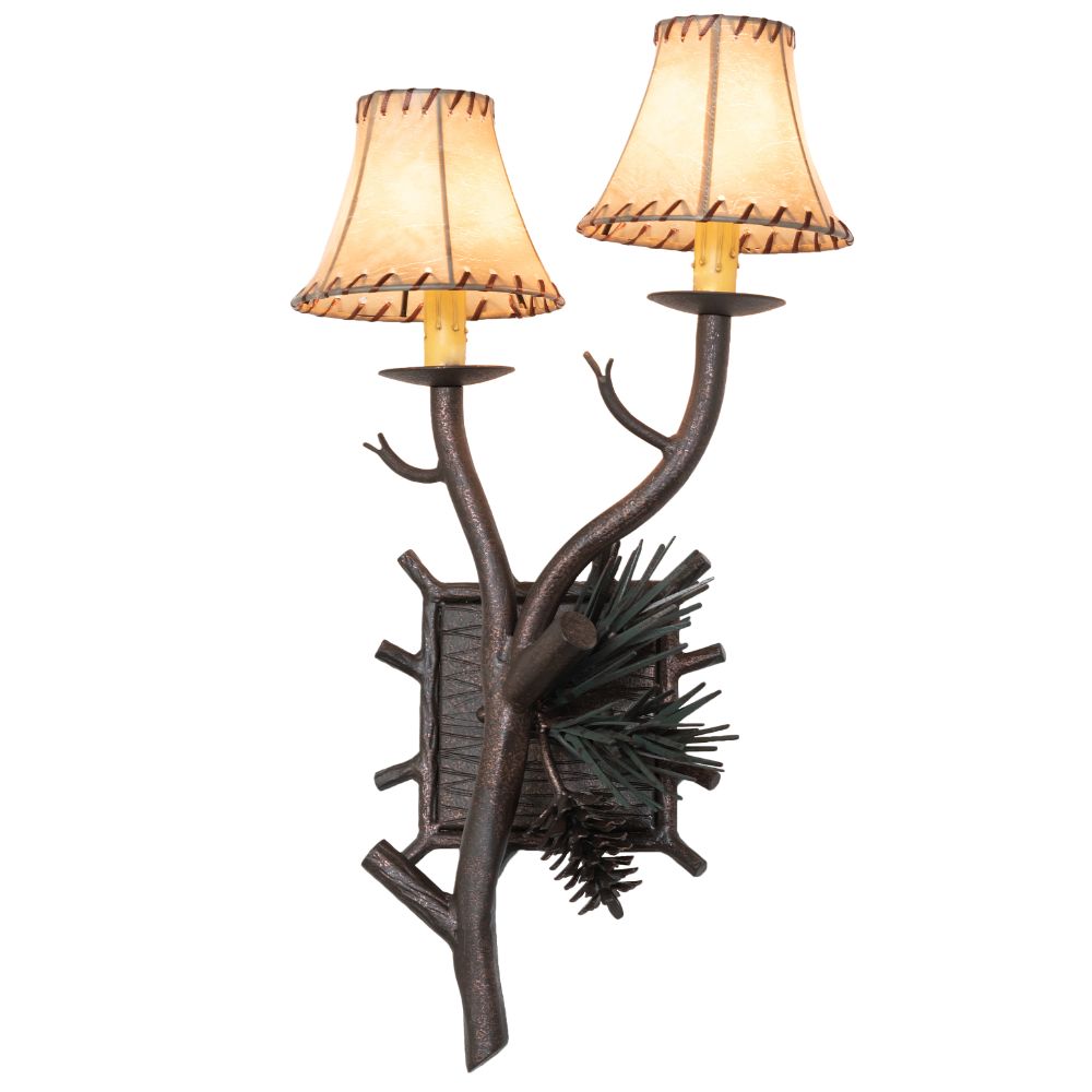 Meyda Lighting 259431 12" Wide Pinewood 2 Light Right Wall Sconce in Rust Finish;copper