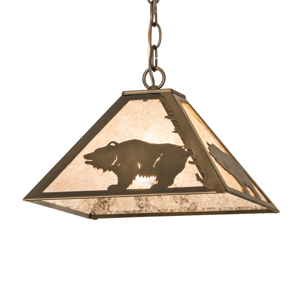 Meyda Lighting 259451 12" Square Bear at Dawn Pendant in Antique Copper Finish