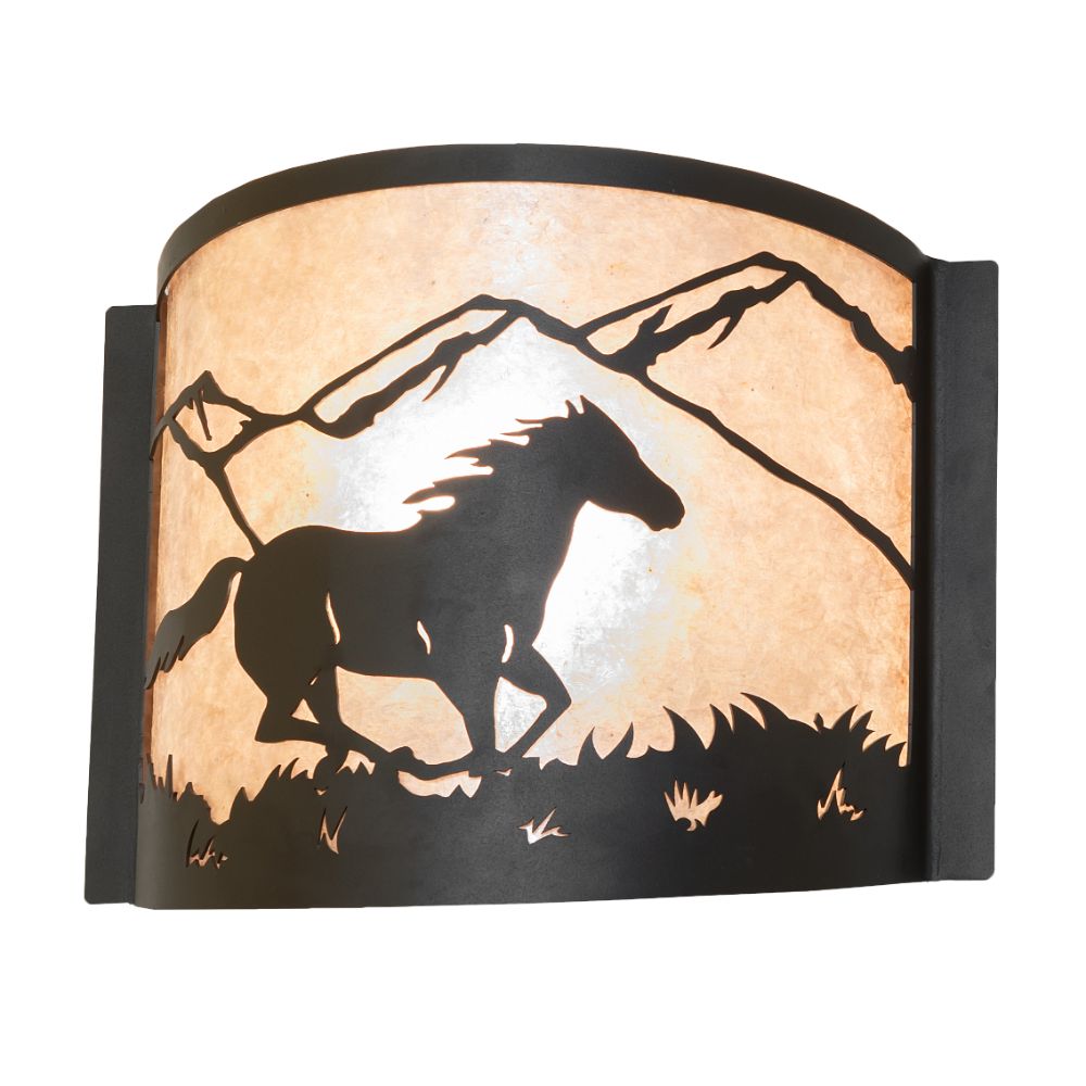 Meyda Lighting 259844 12" Wide Running Horses Wall Sconce in Wrought Iron