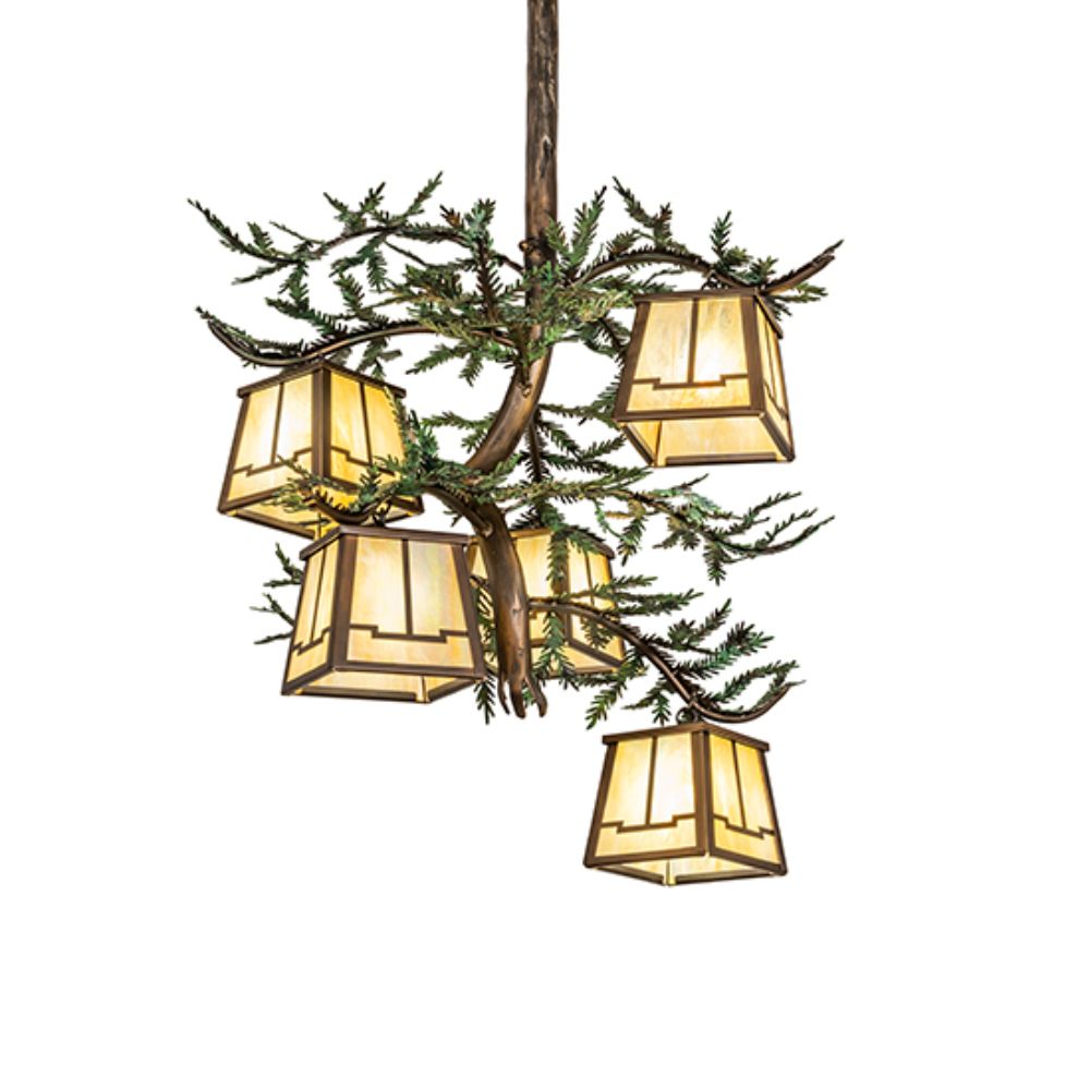 Meyda Lighting 260185 29" Wide Pine Branch 5 Light Chandelier in Antique Copper Finish