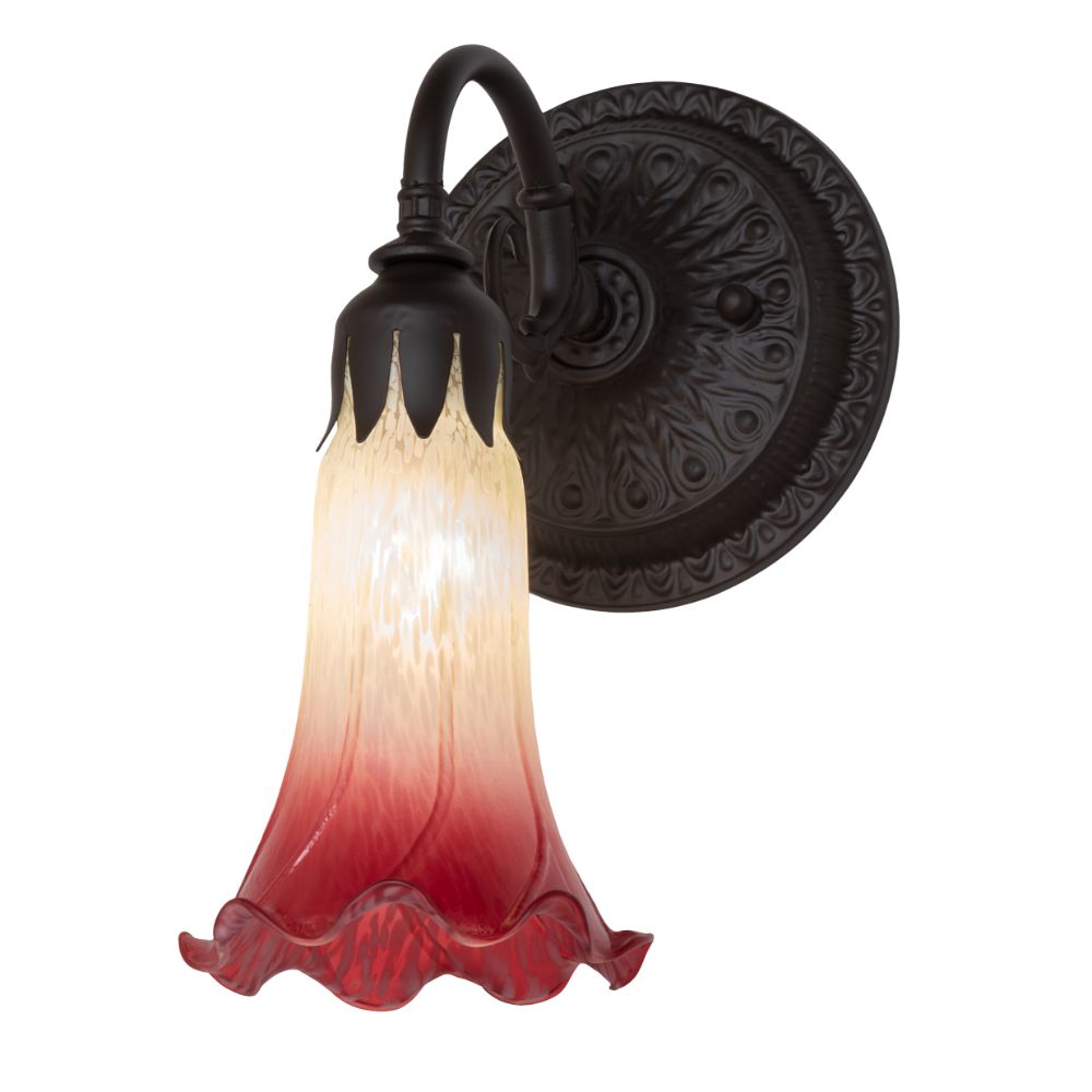 Meyda Lighting 260471 5.5" Wide Seafoam/Cranberry Tiffany Pond Lily Wall Sconce in Oil Rubbed Bronze