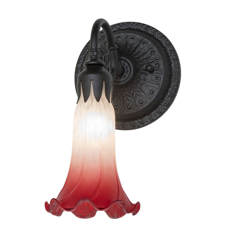 Meyda Lighting 260473 5.5" Wide Pink/White Tiffany Pond Lily Wall Sconce in Oil Rubbed Bronze