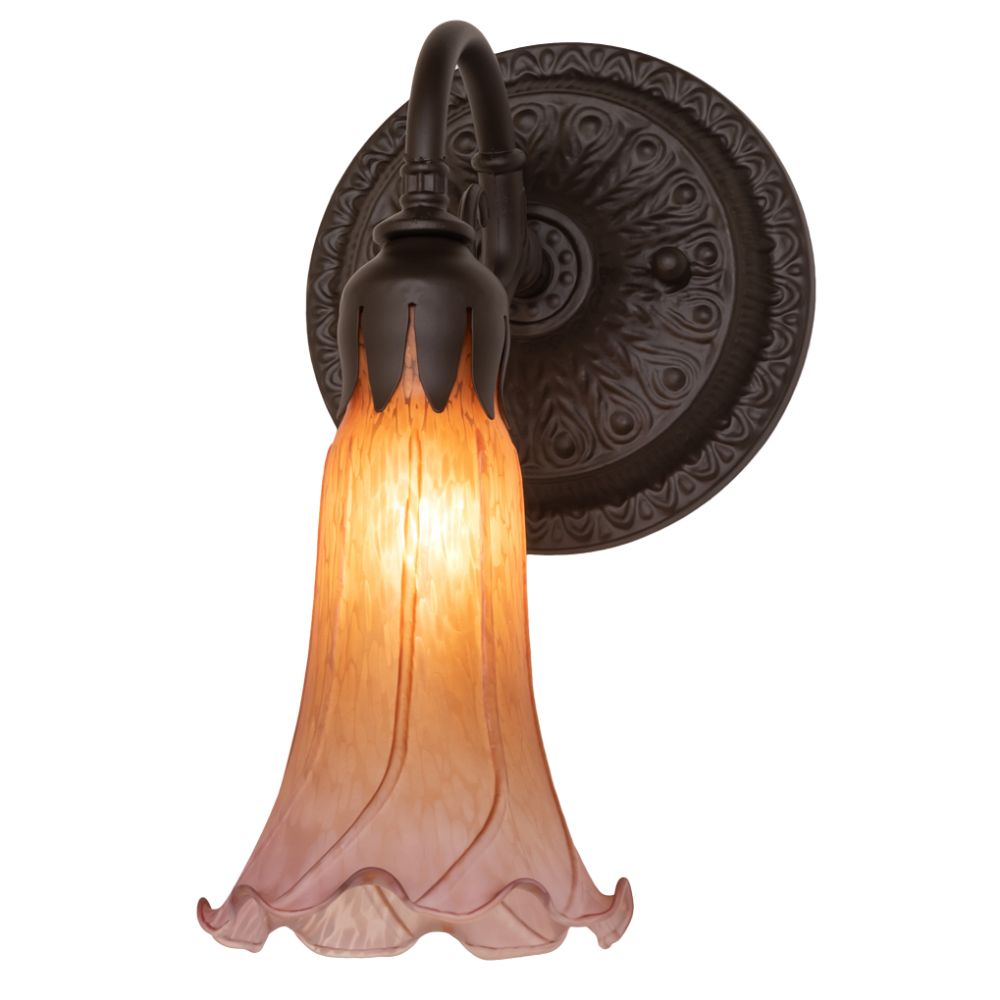 Meyda Lighting 260478 5.5" Wide Amber/Purple Tiffany Pond Lily Wall Sconce in Oil Rubbed Bronze