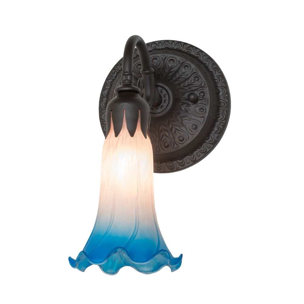 Meyda Lighting 260479 5.5" Wide Pink/Blue Tiffany Pond Lily Wall Sconce in Oil Rubbed Bronze
