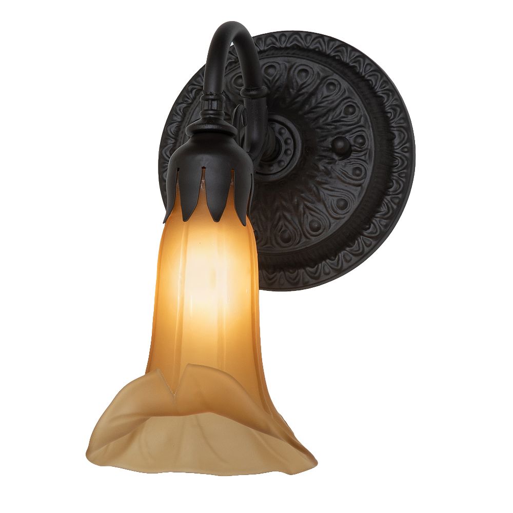 Meyda Lighting 260482 5.5" Wide Amber Tiffany Pond Lily Wall Sconce in Oil Rubbed Bronze