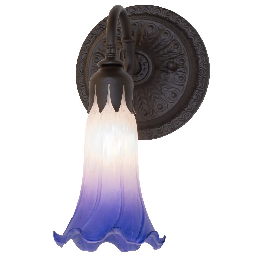 Meyda Lighting 260491 5.5" Wide Blue/White Tiffany Pond Lily Wall Sconce in Oil Rubbed Bronze