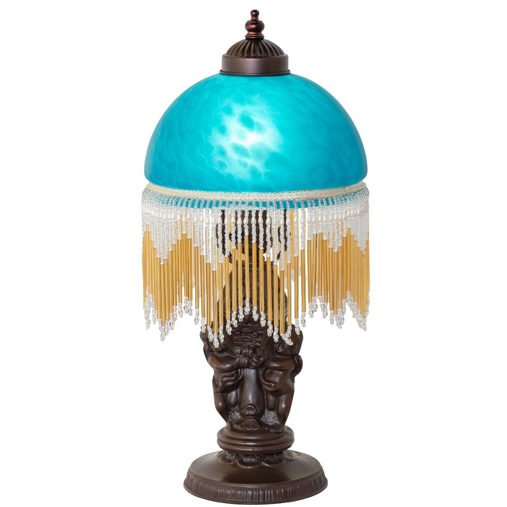 Meyda Lighting 260709 17" High Roussillon Cherub With Lantern Mini Lamp in Mahogany Bronze