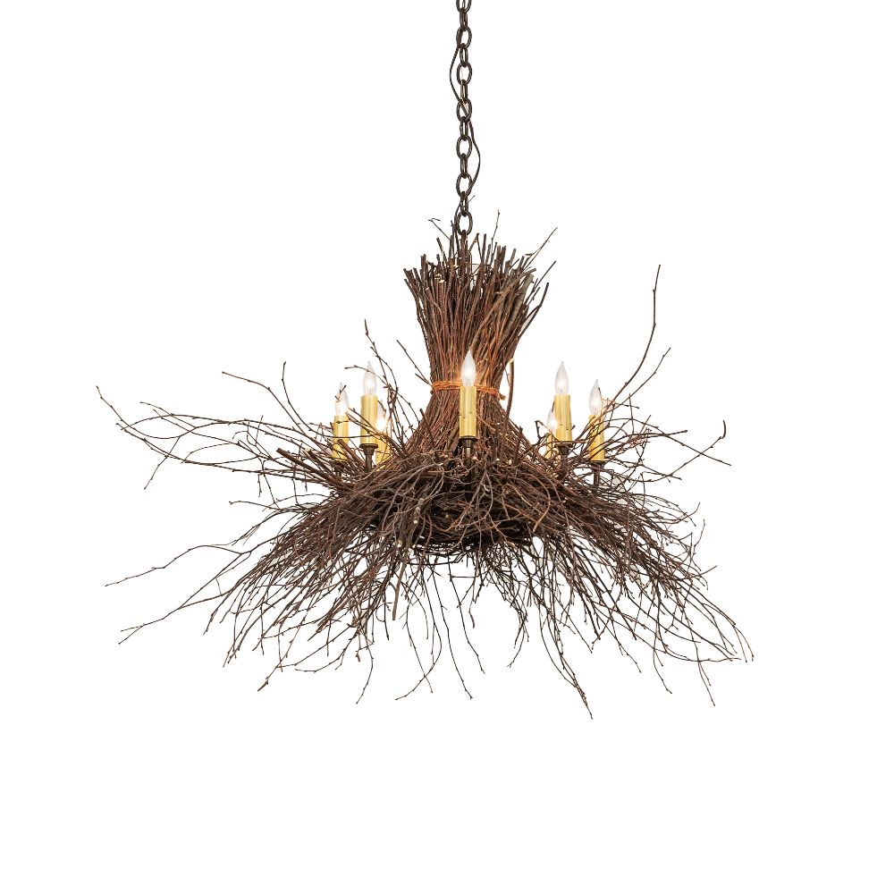 Meyda Lighting 260850 36" Wide Twigs 8 Light Chandelier in Antique Copper Finish;natural Wood