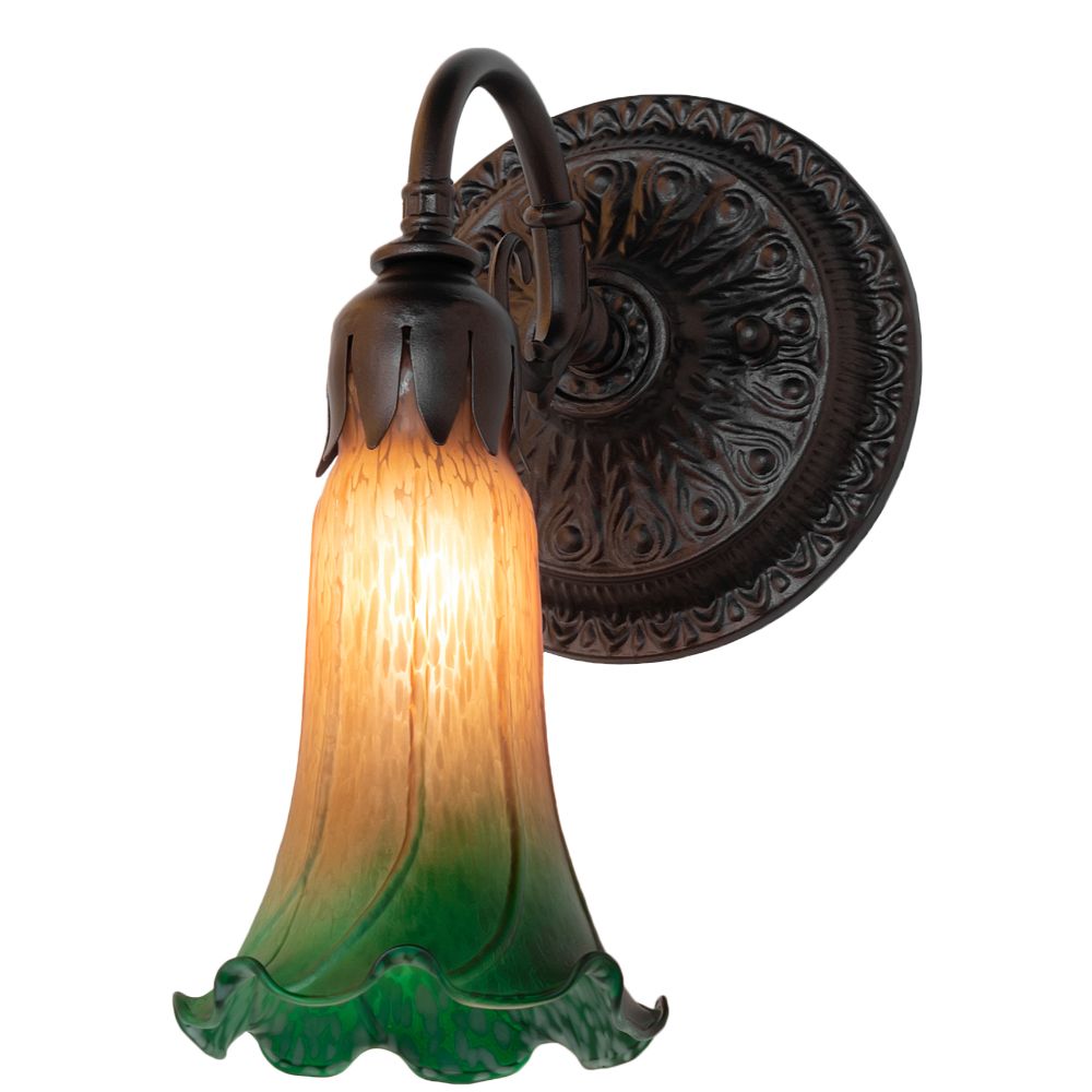 Meyda Lighting 261095 5.5" Wide Amber/Green Tiffany Pond Lily Wall Sconce in Mahogany Bronze