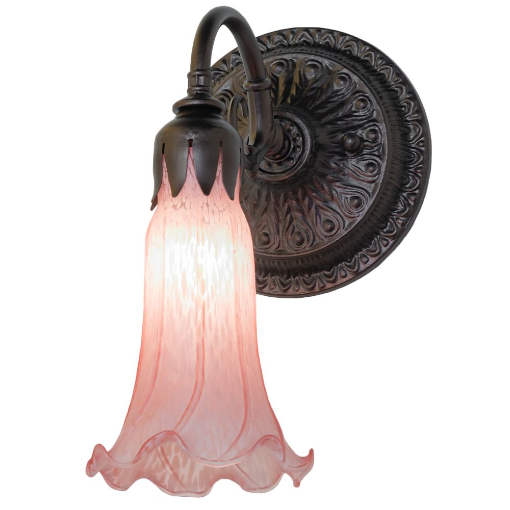 Meyda Lighting 261096 5.5" Wide Pink Tiffany Pond Lily Wall Sconce in Mahogany Bronze
