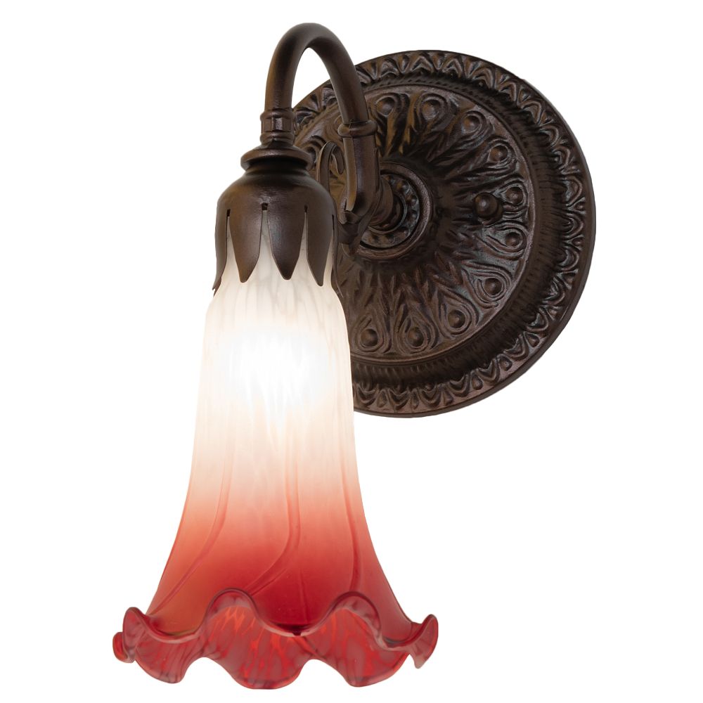 Meyda Lighting 261098 5.5" Wide Pink/White Tiffany Pond Lily Wall Sconce in Mahogany Bronze