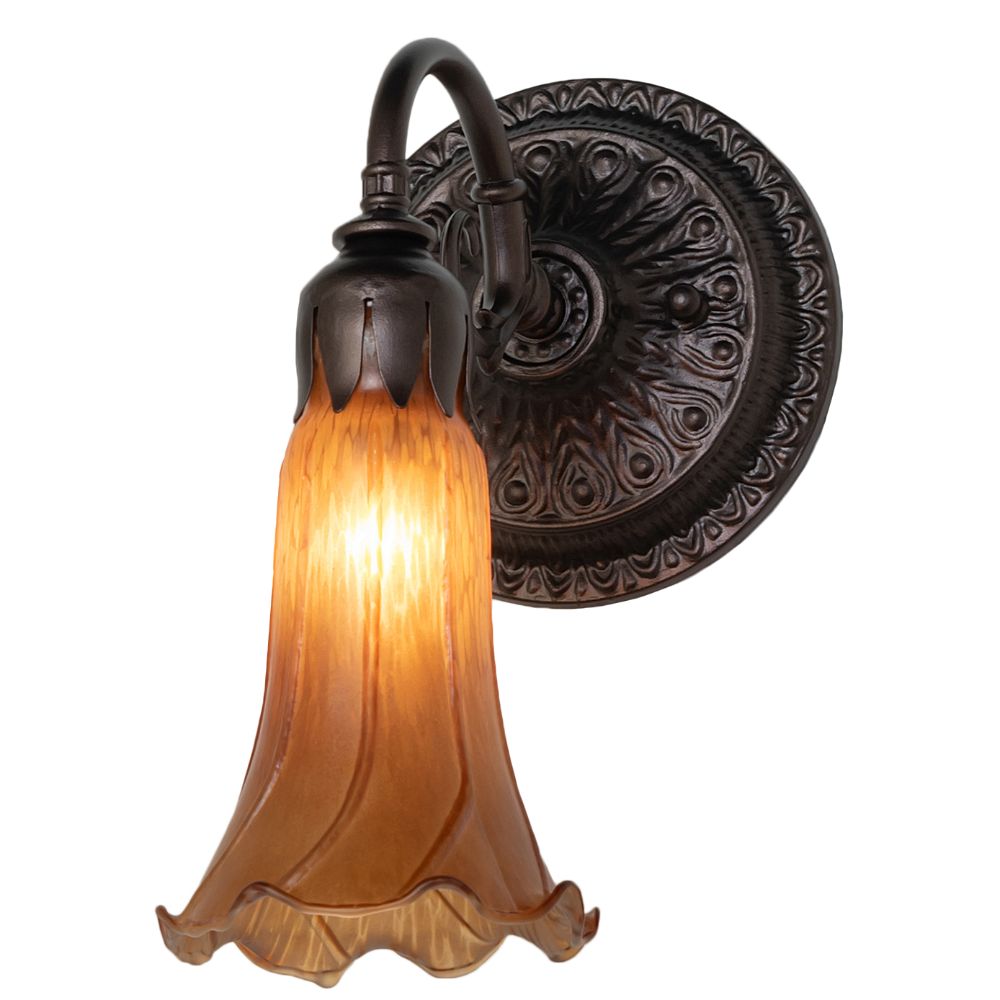 Meyda Lighting 261099 5.5" Wide Amber Tiffany Pond Lily Wall Sconce in Mahogany Bronze