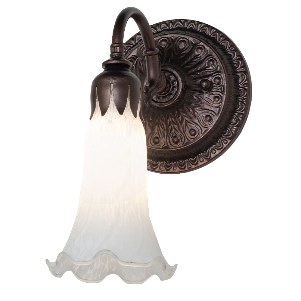 Meyda Lighting 261101 5.5" Wide White Tiffany Pond Lily Wall Sconce in Mahogany Bronze