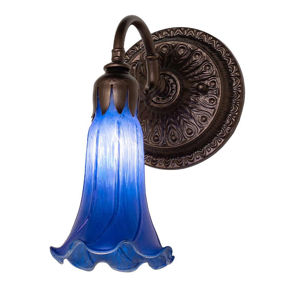 Meyda Lighting 261102 5.5" Wide Blue Tiffany Pond Lily Wall Sconce in Mahogany Bronze