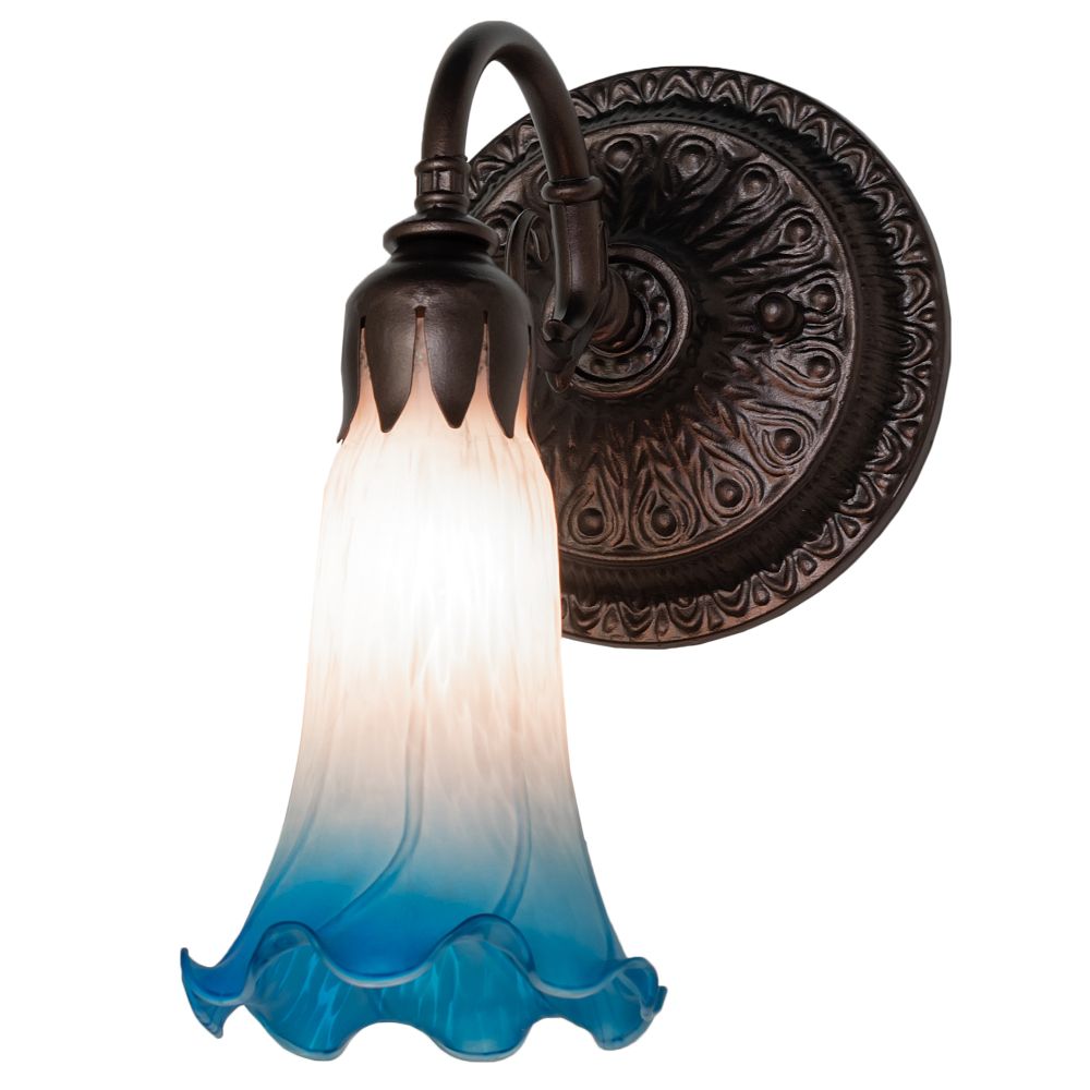 Meyda Lighting 261104 5.5" Wide Pink/Blue Tiffany Pond Lily Wall Sconce in Mahogany Bronze
