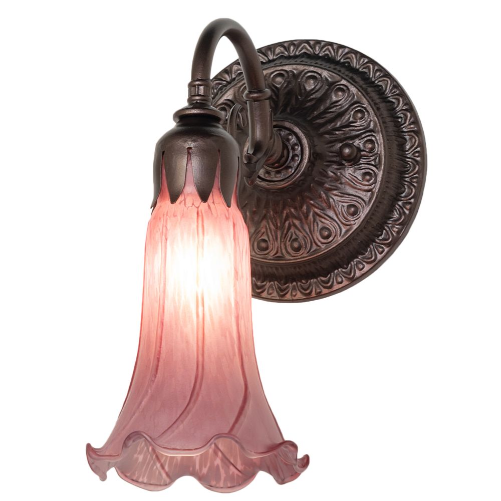 Meyda Lighting 261105 5.5" Wide Lavender Tiffany Pond Lily Wall Sconce in Mahogany Bronze