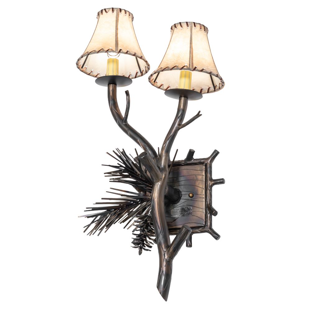 Meyda Lighting 261116 12" Wide Pinewood 2 Light Left Wall Sconce in Antique Copper Finish;burnished