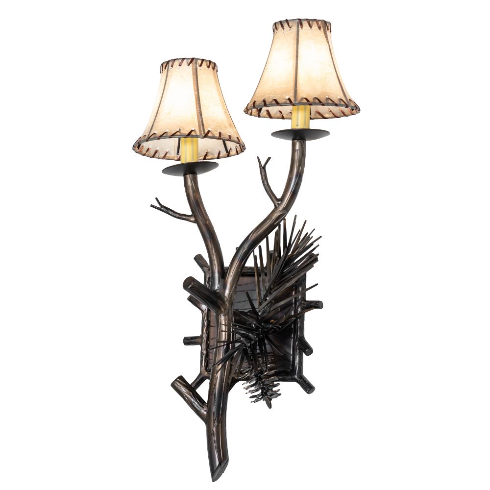 Meyda Lighting 261117 12" Wide Pinewood 2 Light Right Wall Sconce in Antique Copper Finish;burnished