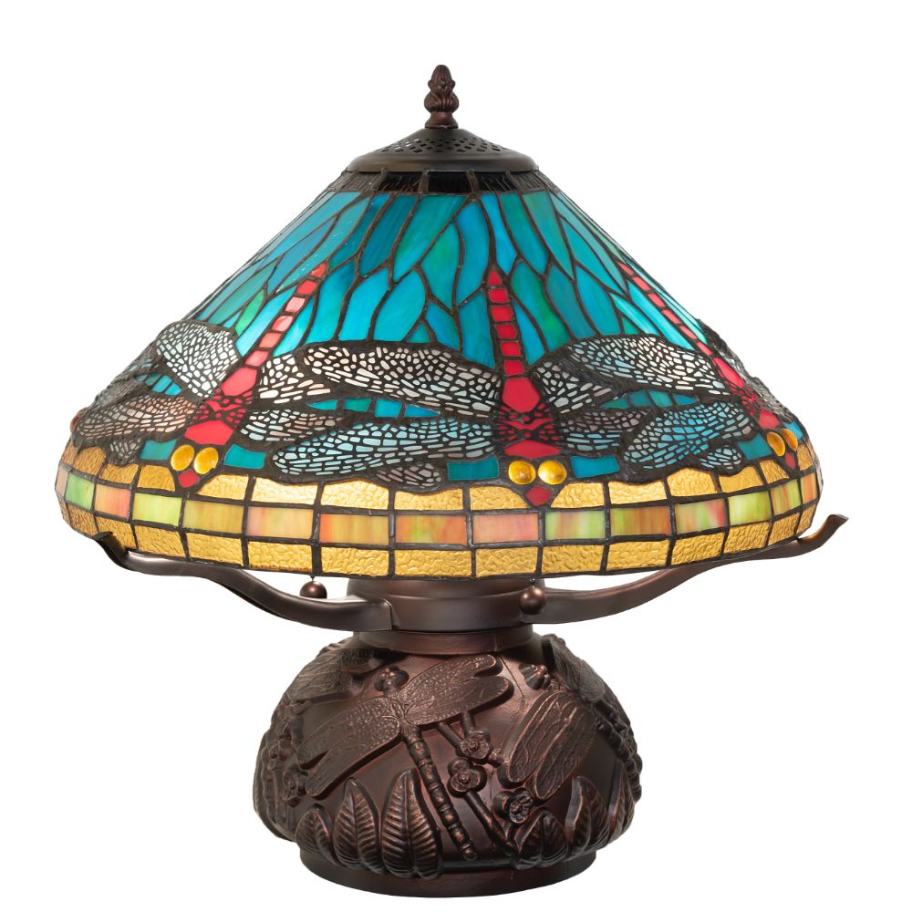 Meyda Lighting 261259 17" High Tiffany Dragonfly Table Lamp in Mahogany Bronze