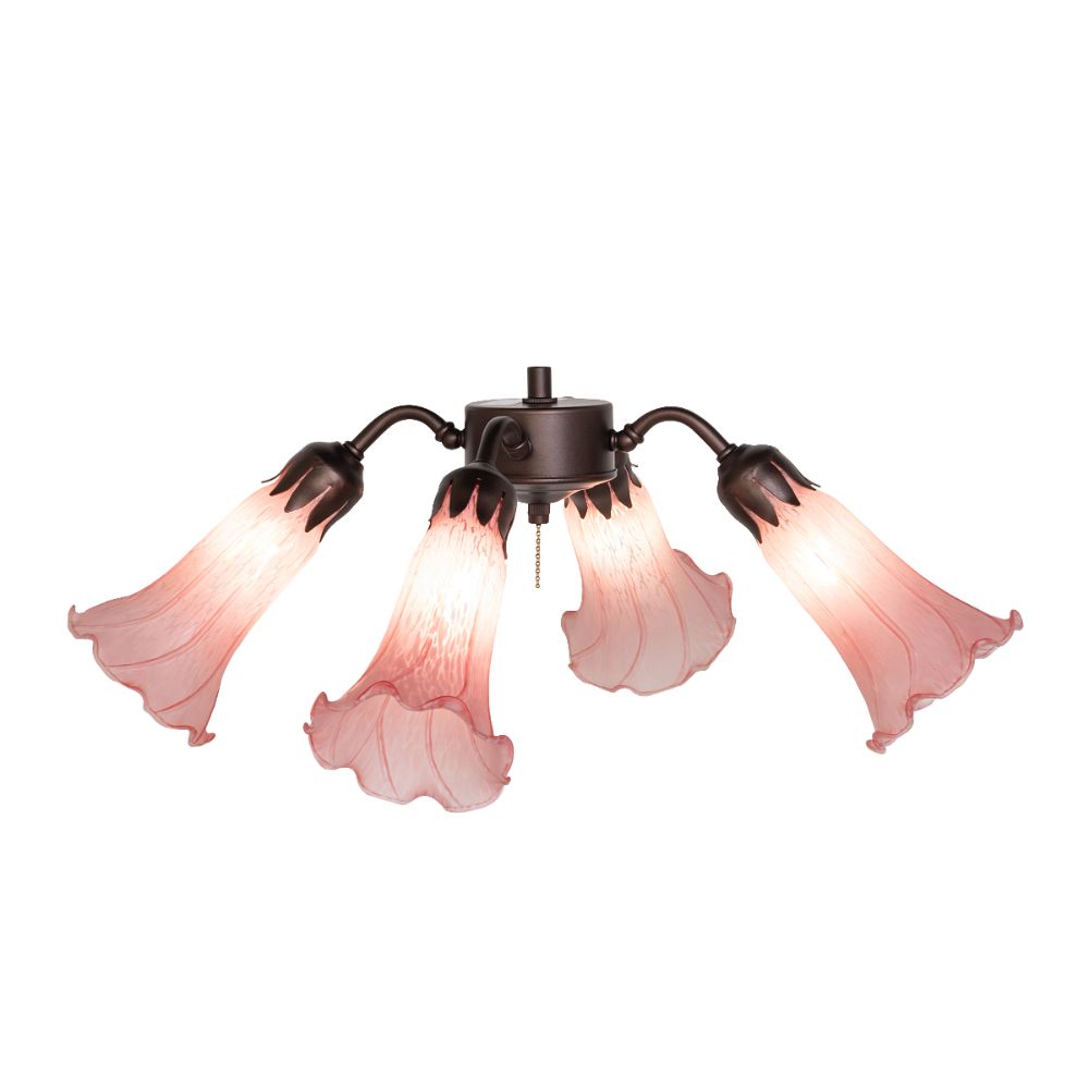 Meyda Lighting 261502 19" Wide Pink Tiffany Pond Lily 4 Light Fan Light in Mahogany Bronze