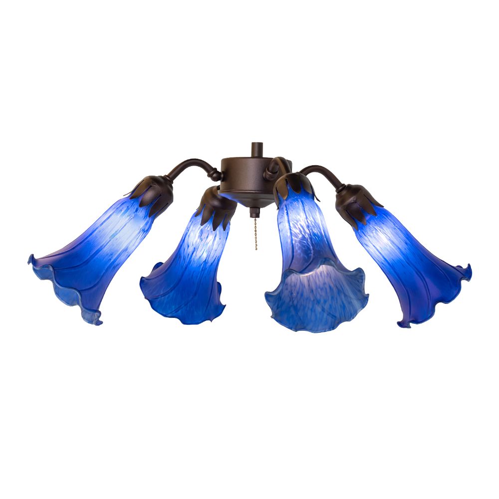 Meyda Lighting 261505 19" Wide Blue Tiffany Pond Lily 4 Light Fan Light in Mahogany Bronze