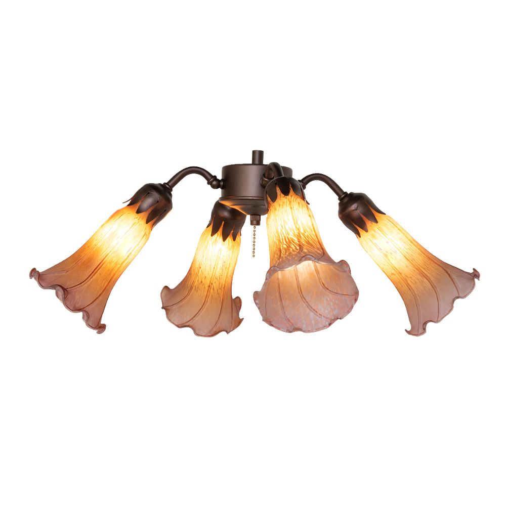 Meyda Lighting 261506 19" Wide Amber/Purple Tiffany Pond Lily 4 Light Fan Light in Mahogany Bronze