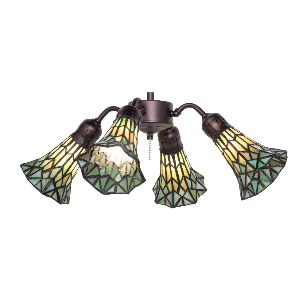 Meyda Lighting 261516 19" Wide Stained Glass Pond Lily 4 Light Fan Light in Mahogany Bronze