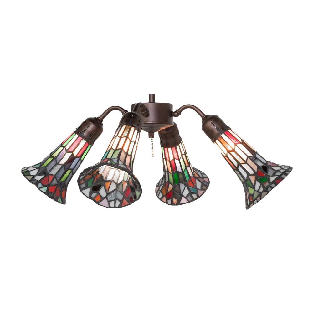 Meyda Lighting 261521 19" Wide Stained Glass Pond Lily 4 Light Fan Light in Mahogany Bronze
