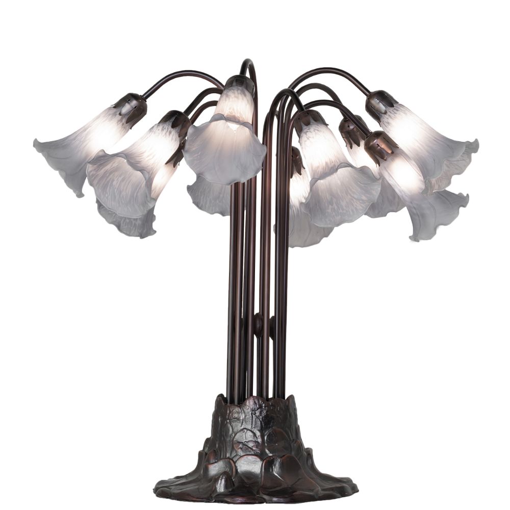 Meyda Lighting 261665 24" High Gray Tiffany Pond Lily 10 Light Table Lamp in Mahogany Bronze