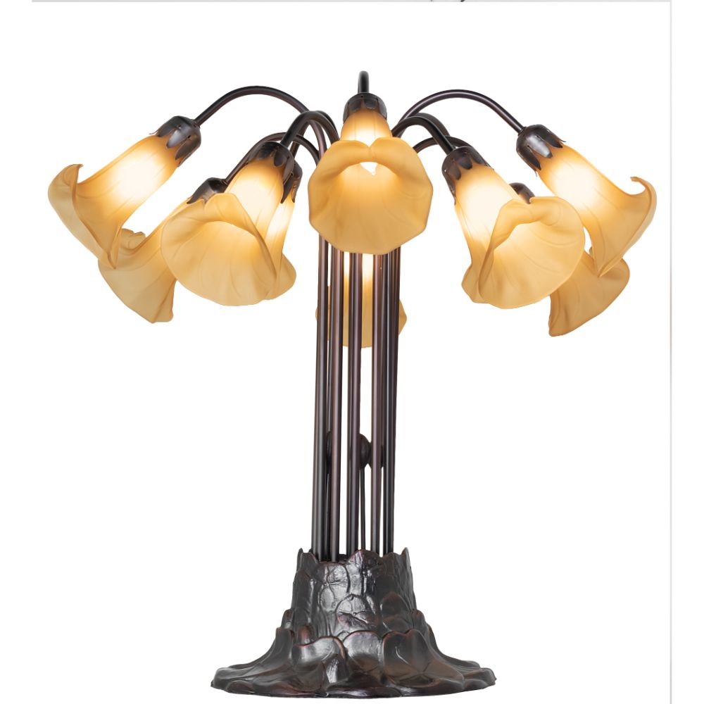 Meyda Lighting 261666 24" High Amber Tiffany Pond Lily 10 Light Table Lamp in Mahogany Bronze