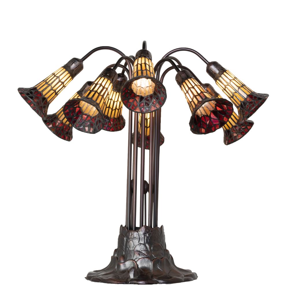 Meyda Lighting 261667 24" High Stained Glass Pond Lily 10 Light Table Lamp in Mahogany Bronze