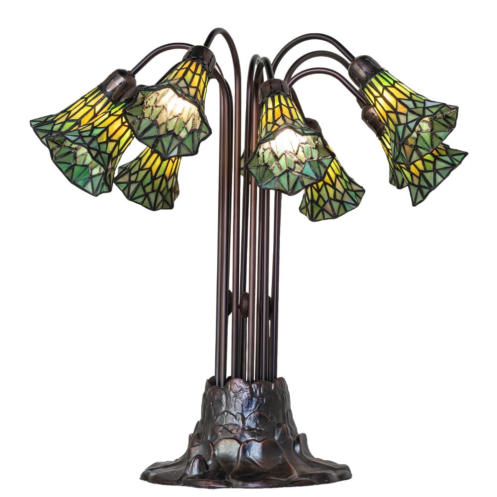 Meyda Lighting 261670 24" High Stained Glass Pond Lily 10 Light Table Lamp in Mahogany Bronze